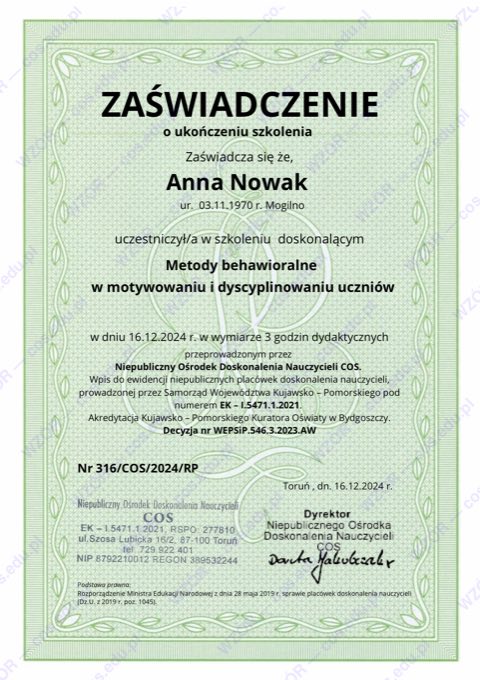 Pomoc 6 Wzór zaświadczenia
