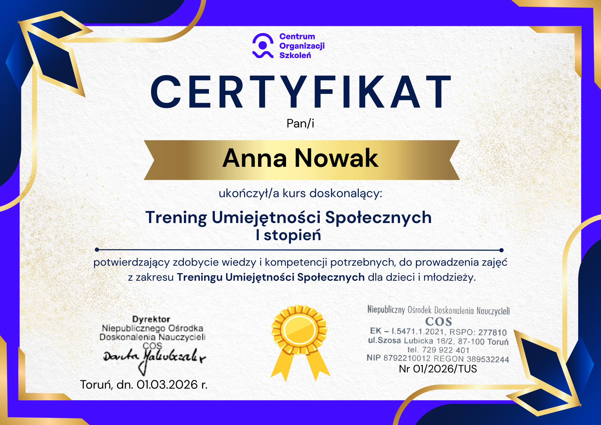 Trener TUS I i II stopień Online 4 cer 1 tus